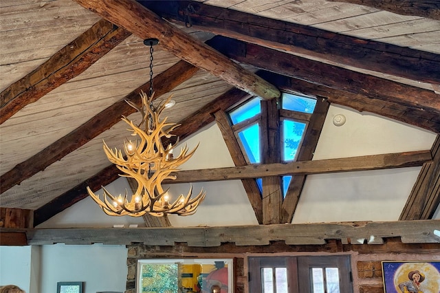 1330 Cerro Gordo Unit F, Santa Fe, NM 87501 - detailed view of beam ceiling and a chandelier