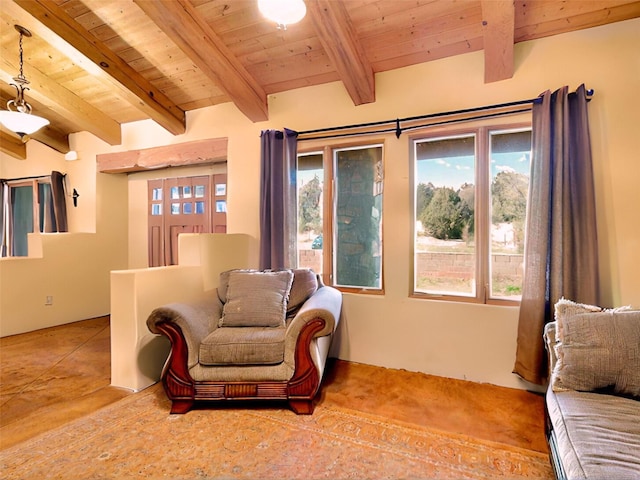 488 Old Denver Hwy, Glorieta, NM 87535 - living area featuring plenty of natural light and wooden ceiling with exposed beams