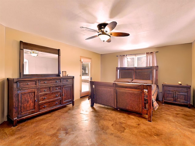 488 Old Denver Hwy, Glorieta, NM 87535 - bedroom featuring ceiling fan and concrete flooring