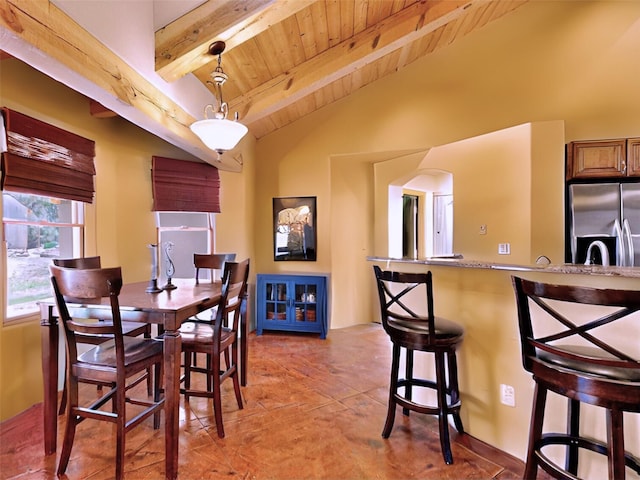 488 Old Denver Hwy, Glorieta, NM 87535 - dining area featuring wooden ceiling and arched walkways