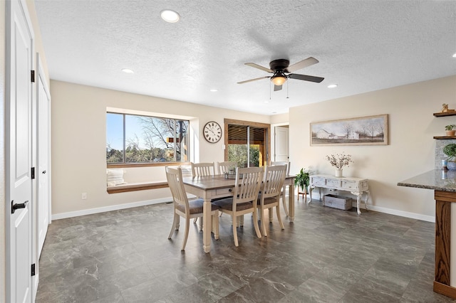 1043 Cheyenne, Los Alamos, NM 87544 - dining space featuring ceiling fan, baseboards, recessed lighting, and a textured ceiling
