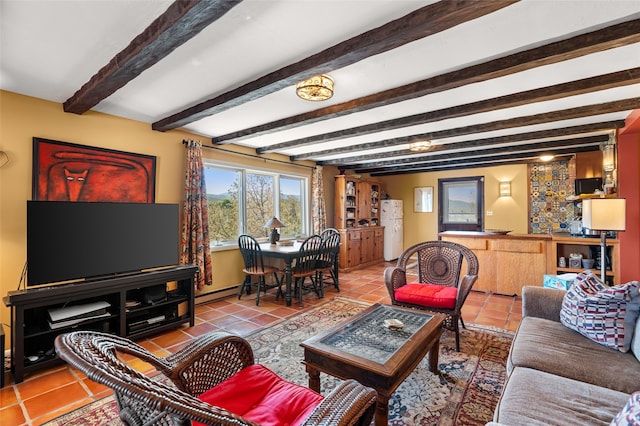 1007 Calle Largo, Santa Fe, NM 87501 - tiled living area with beam ceiling