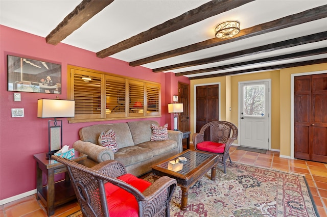 1007 Calle Largo, Santa Fe, NM 87501 - living area featuring baseboards, tile patterned floors, and beam ceiling