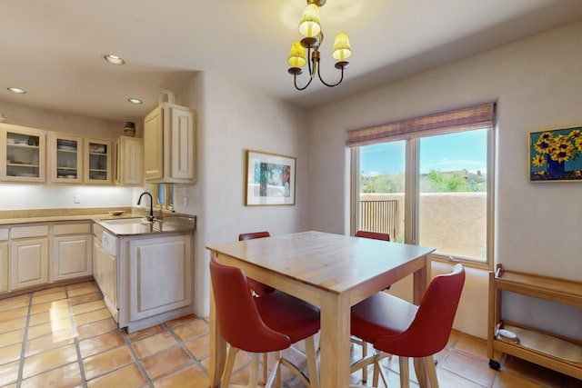 425 Calle Kokopelli, Santa Fe, NM 87501 - dining room featuring recessed lighting, light tile patterned floors, and a chandelier