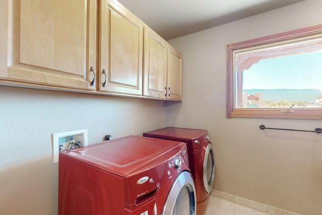 5 La Aguapa, Sandia Park, NM 87047 - washroom with cabinet space, washing machine and dryer, baseboards, and light tile patterned floors