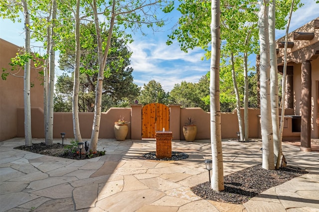 1050 Sierra Del Norte, Santa Fe, NM 87501 - view of patio with a gate