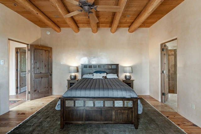 1050 Sierra Del Norte, Santa Fe, NM 87501 - bedroom with wooden ceiling with exposed beams and wood-type flooring