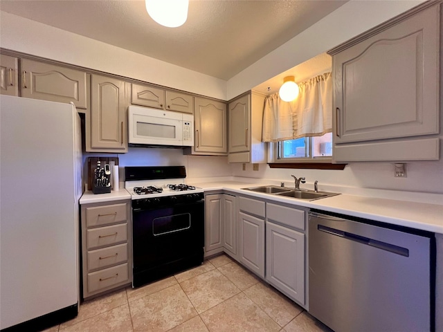368 Bryce, White Rock, NM 87547 - kitchen with white appliances, a sink, gray cabinetry, light tile patterned flooring, and light countertops