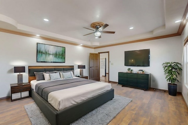 1521 Lakeview Rd SW, Albuquerque, NM 87105 - bedroom with a tray ceiling, ornamental molding, wood finished floors, baseboards, and recessed lighting