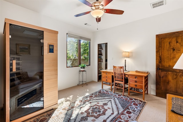 14 Avenida Sebastian, Santa Fe, NM 87506 - office area with a relaxing sauna, carpet, and a ceiling fan