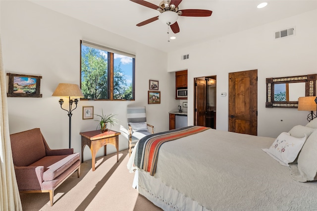 14 Avenida Sebastian, Santa Fe, NM 87506 - carpeted bedroom with recessed lighting and a ceiling fan