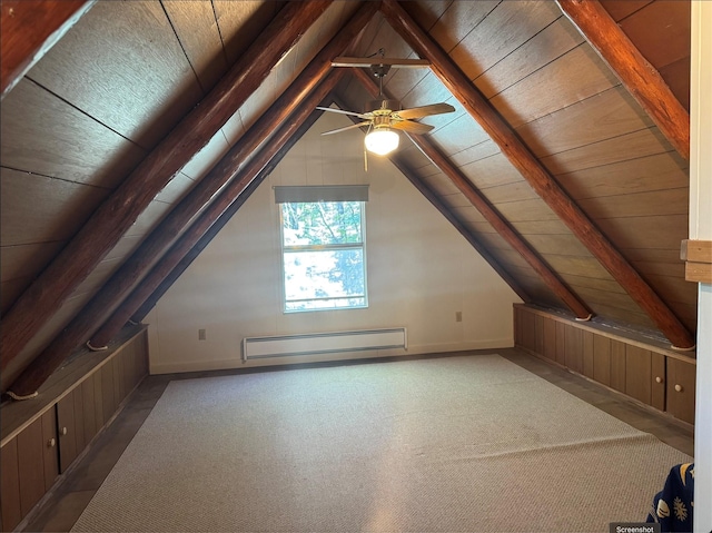 7 W Meadow Ln, Sapello, NM 87745 - bonus room with a baseboard heating unit, wooden ceiling, carpet flooring, and a ceiling fan