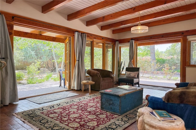 559 Camino Del Monte Sol, Santa Fe, NM 87505 - living room with wooden ceiling with exposed beams