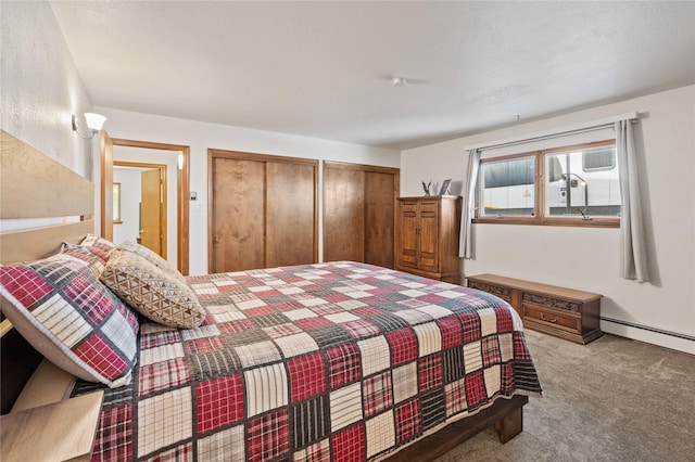 1905 Camino Redondo, Los Alamos, NM 87544 - bedroom with carpet, multiple closets, and a baseboard heating unit