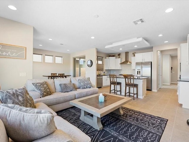 5220 Gold Hill Ln, Santa Fe, NM 87507 - living area with recessed lighting, light tile patterned flooring, and baseboards