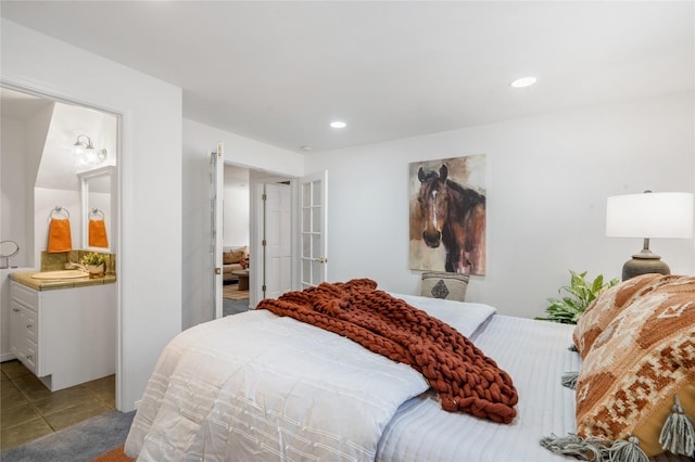 917 Estates Dr, Los Alamos, NM 87544 - bedroom featuring a sink, recessed lighting, and light tile patterned floors