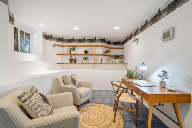 917 Estates Dr, Los Alamos, NM 87544 - living area featuring an office area, carpet floors, and recessed lighting