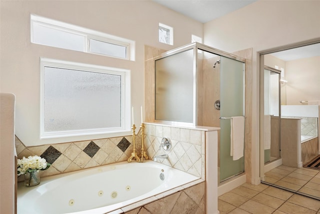 1810 Eucalyptus Rd NE, Rio Rancho, NM 87144 - bathroom with a stall shower, a jetted tub, and tile patterned floors