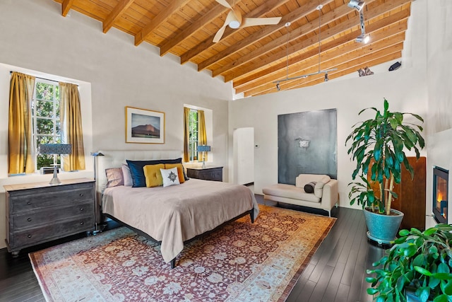 519 E Palace Ave, Santa Fe, NM 87501 - bedroom featuring wooden ceiling and dark wood-type flooring