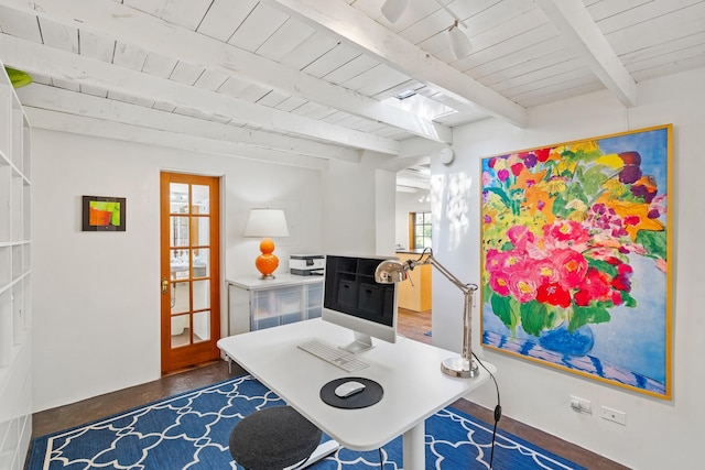 519 E Palace Ave, Santa Fe, NM 87501 - office with wood ceiling with exposed beams and finished concrete flooring
