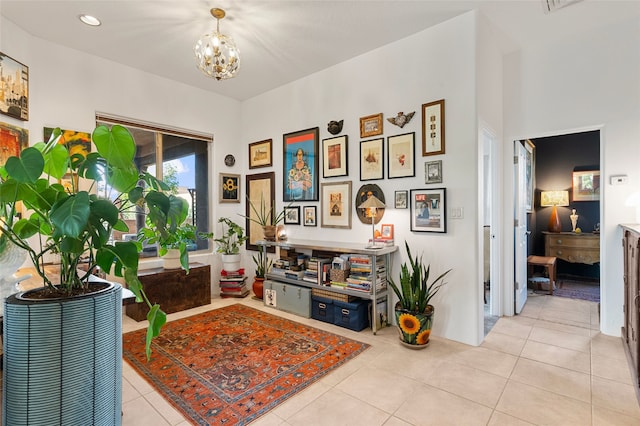 1 Pajarito Peak, Santa Fe, NM 87508 - corridor with a chandelier and tile patterned flooring