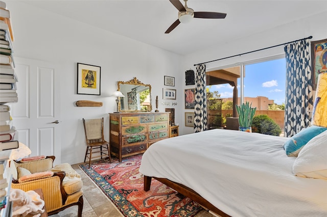 1 Pajarito Peak, Santa Fe, NM 87508 - bedroom featuring access to exterior and ceiling fan