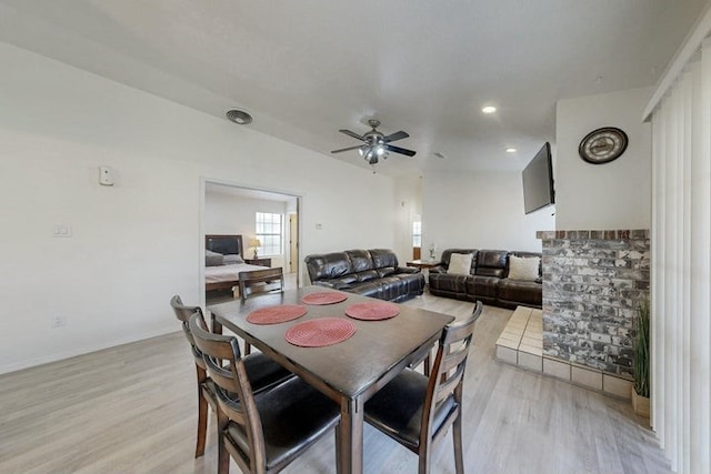 1128 Pandora Dr SW, Los Lunas, NM 87031 - dining area featuring ceiling fan, light wood-style flooring, and recessed lighting