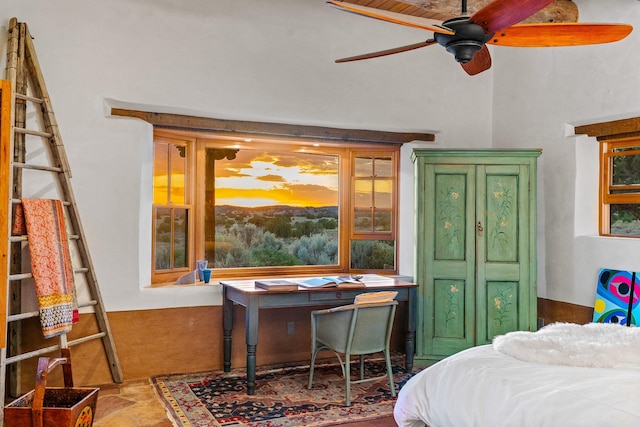 26 Camino Los Angelitos, Santa Fe, NM 87540 - bedroom with stone finish floors