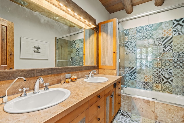 26 Camino Los Angelitos, Santa Fe, NM 87540 - full bathroom featuring double vanity and tiled shower / bath