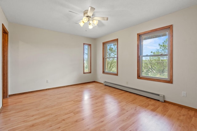 1327 San Ildefonso Rd, Los Alamos, NM 87544 - empty room featuring baseboard heating, light wood-type flooring, baseboards, and a ceiling fan