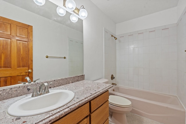 1327 San Ildefonso Rd, Los Alamos, NM 87544 - bathroom with toilet, vanity, tile patterned flooring, and shower / washtub combination