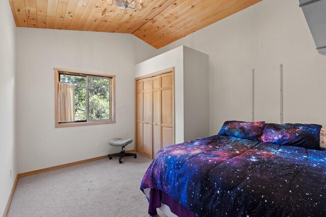 71 Apache Plume Dr, Santa Fe, NM 87508 - carpeted bedroom featuring lofted ceiling, baseboards, wooden ceiling, and a closet