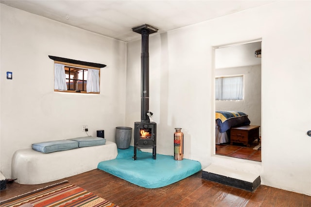 3 Waldo, Cerrillos, NM 87010 - living area featuring a wood stove and hardwood / wood-style flooring