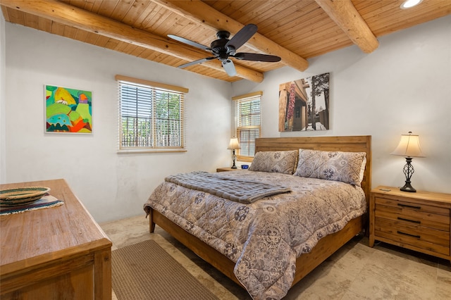 505 Juniper Dr Unit B, Santa Fe, NM 87501 - bedroom featuring wood ceiling with exposed beams, recessed lighting, and ceiling fan