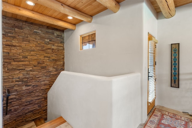 505 Juniper Dr Unit B, Santa Fe, NM 87501 - corridor with wood ceiling with exposed beams and recessed lighting