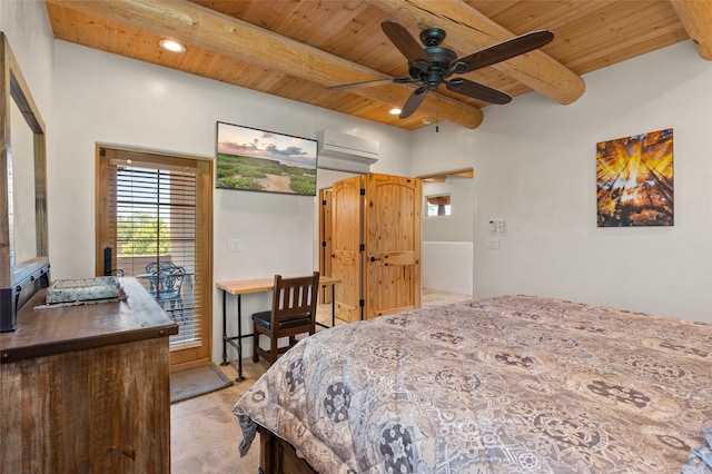 505 Juniper Dr Unit B, Santa Fe, NM 87501 - bedroom with wooden ceiling with exposed beams, recessed lighting, and a wall mounted AC
