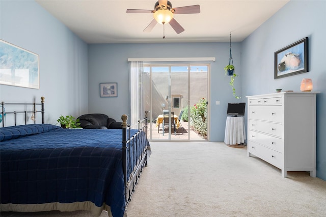 15 Cimarron Pass, Santa Fe, NM 87508 - bedroom featuring access to outside, light colored carpet, and a ceiling fan