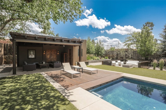 974 Old Santa Fe Trl, Santa Fe, NM 87505 - view of swimming pool with outdoor lounge area and a wooden deck