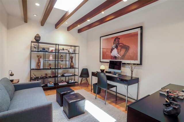 974 Old Santa Fe Trl, Santa Fe, NM 87505 - office space featuring wood finished floors, recessed lighting, and beam ceiling