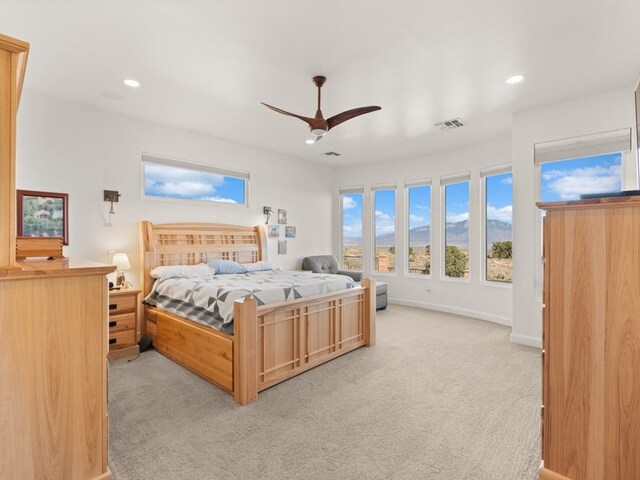 2324 Venada Rd, Rio Rancho, NM 87144 - bedroom featuring light carpet, recessed lighting, and a ceiling fan