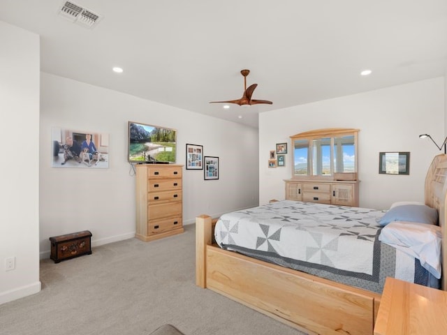 2324 Venada Rd, Rio Rancho, NM 87144 - bedroom featuring light colored carpet, recessed lighting, and a ceiling fan