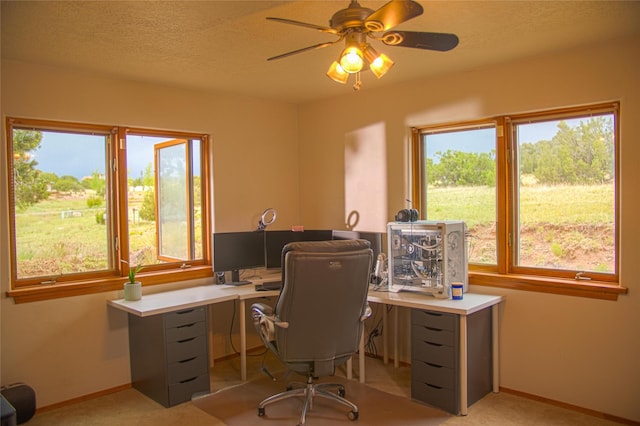 7 Paseo De Rincon, Santa Fe, NM 87508 - office space featuring plenty of natural light, light carpet, a ceiling fan, and a textured ceiling