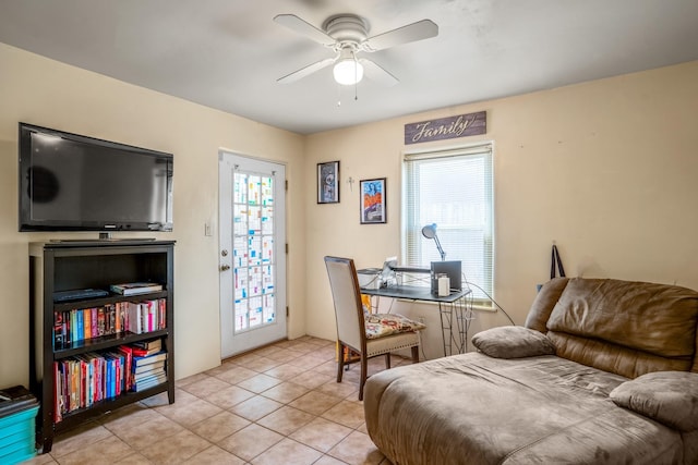 1361 Acequia Borrada, Santa Fe, NM 87507 - office space with a ceiling fan and light tile patterned floors