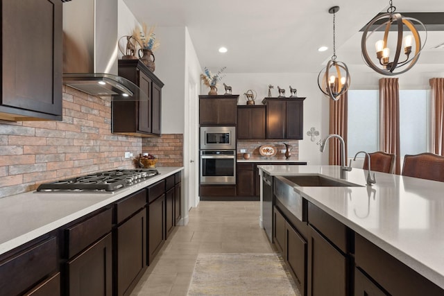 6816 Cleary Loop NE, Rio Rancho, NM 87144 - kitchen featuring stainless steel appliances, extractor fan, light countertops, dark brown cabinets, and recessed lighting