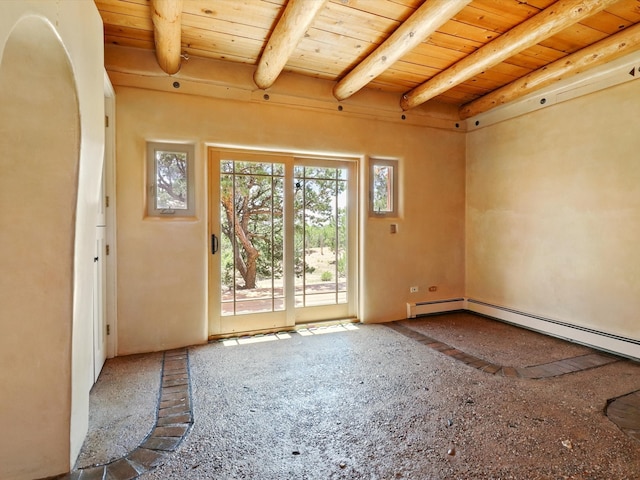31AB Hondo Trl, Santa Fe, NM 87508 - spare room with a wood ceiling with exposed beams