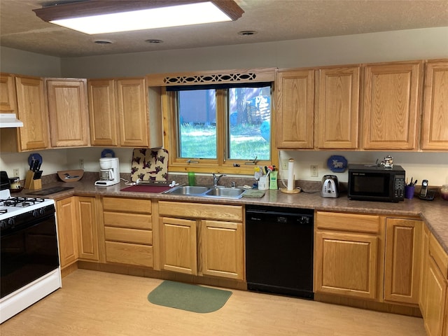 9 Bear Rd, Chama, NM 87520 - kitchen featuring black appliances, under cabinet range hood, light wood-style floors, and light brown cabinetry