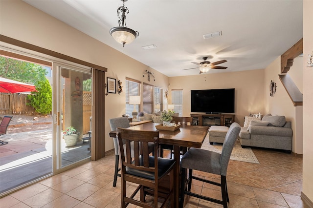 4737 Sundial Way, Santa Fe, NM 87507 - dining space featuring light tile patterned floors and ceiling fan