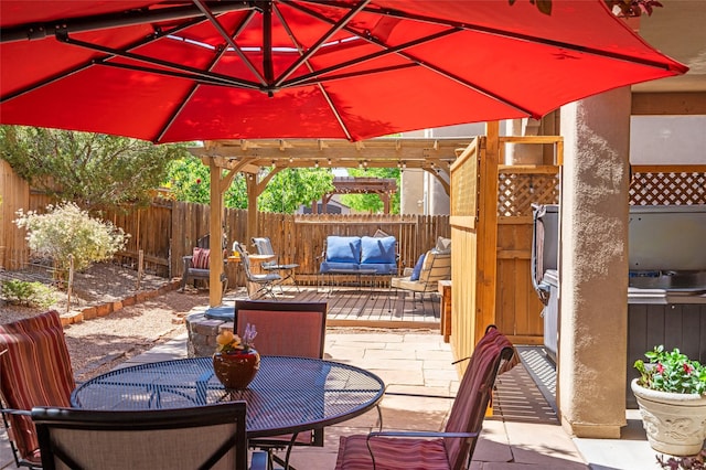 4737 Sundial Way, Santa Fe, NM 87507 - fenced backyard featuring a patio and outdoor dining area