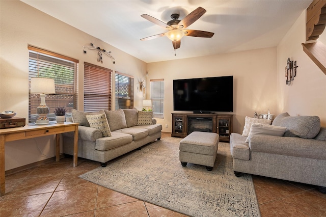 4737 Sundial Way, Santa Fe, NM 87507 - tiled living area featuring a ceiling fan