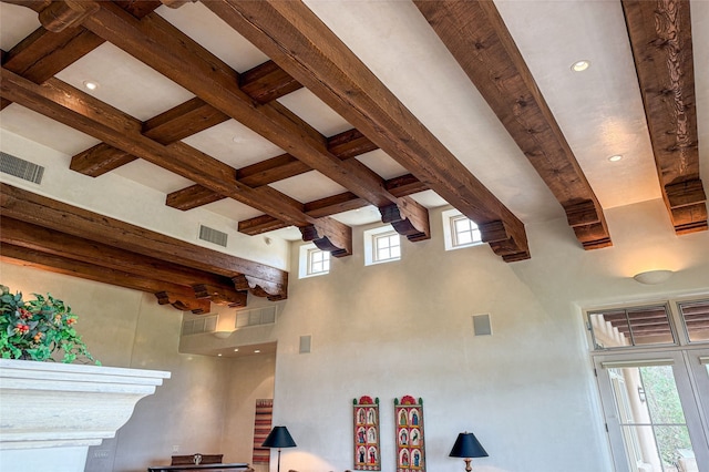 11 E Golden Eagle Rd, Santa Fe, NM 87506 - detailed view of beam ceiling and recessed lighting